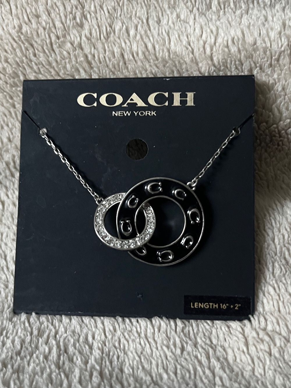 Coach Silver and Black Crystal-Accented Interlocking Circle Necklace